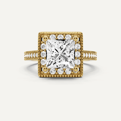 2 3/8 ctw Princess Diamond Side Stone Engagement Ring - Lotus Diamond