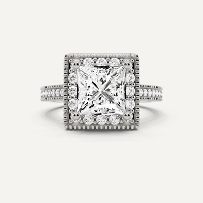 2 3/8 ctw Princess Diamond Side Stone Engagement Ring - Lotus Diamond