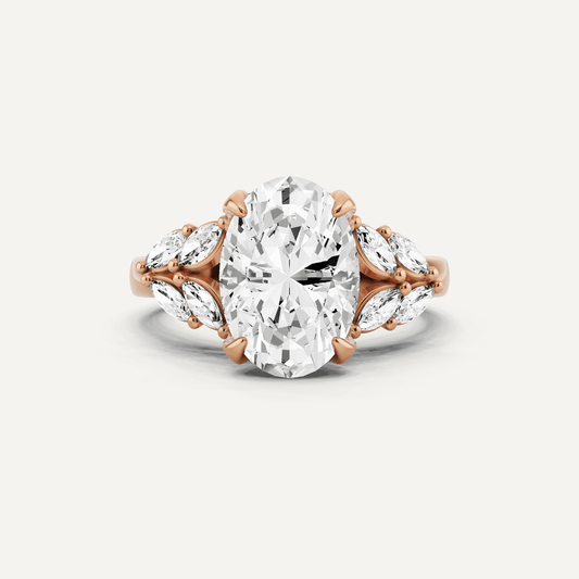 2 5/8 ctw Oval Diamond Side Stone Engagement Ring - Lotus Diamond