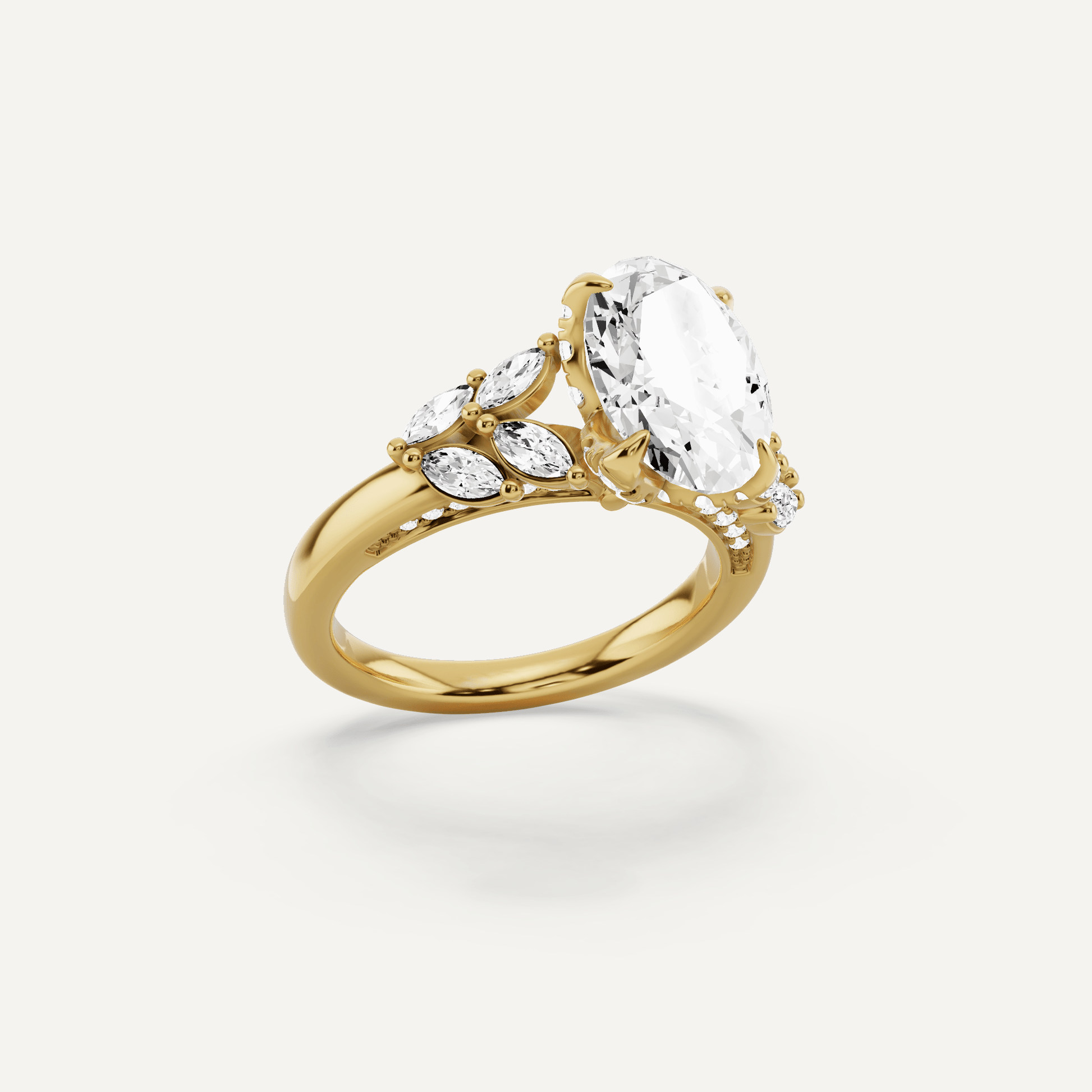 2 5/8 ctw Oval Diamond Side Stone Engagement Ring - Lotus Diamond