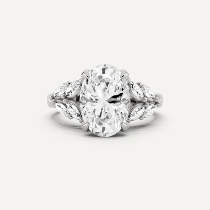 2 5/8 ctw Oval Diamond Side Stone Engagement Ring - Lotus Diamond