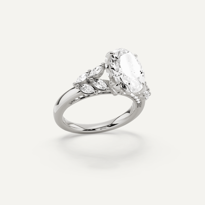2 5/8 ctw Oval Diamond Side Stone Engagement Ring - Lotus Diamond