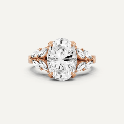 2 5/8 ctw Oval Diamond Side Stone Engagement Ring - Lotus Diamond