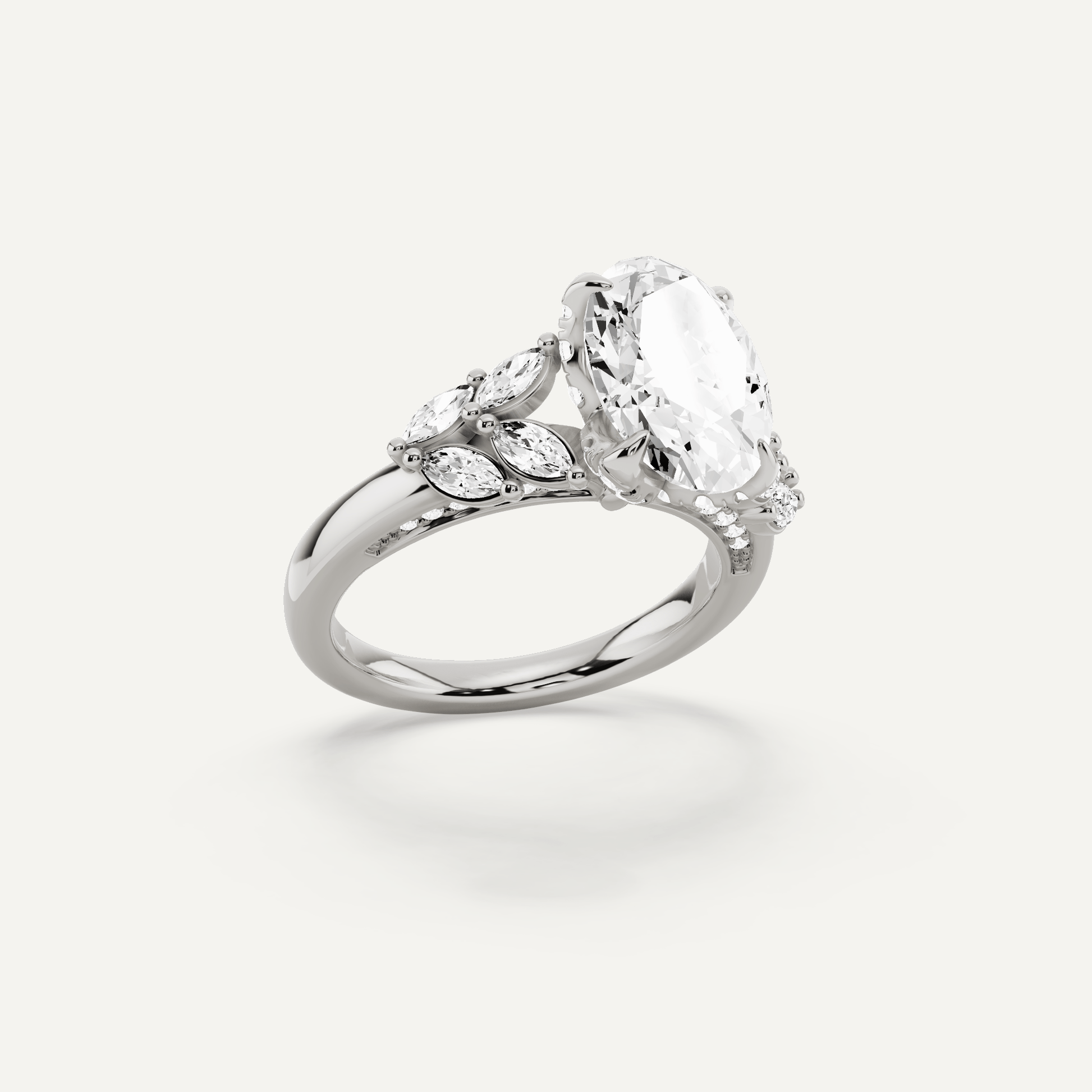 2 5/8 ctw Oval Diamond Side Stone Engagement Ring - Lotus Diamond