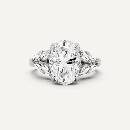 2 5/8 ctw Oval Diamond Side Stone Engagement Ring - Lotus Diamond