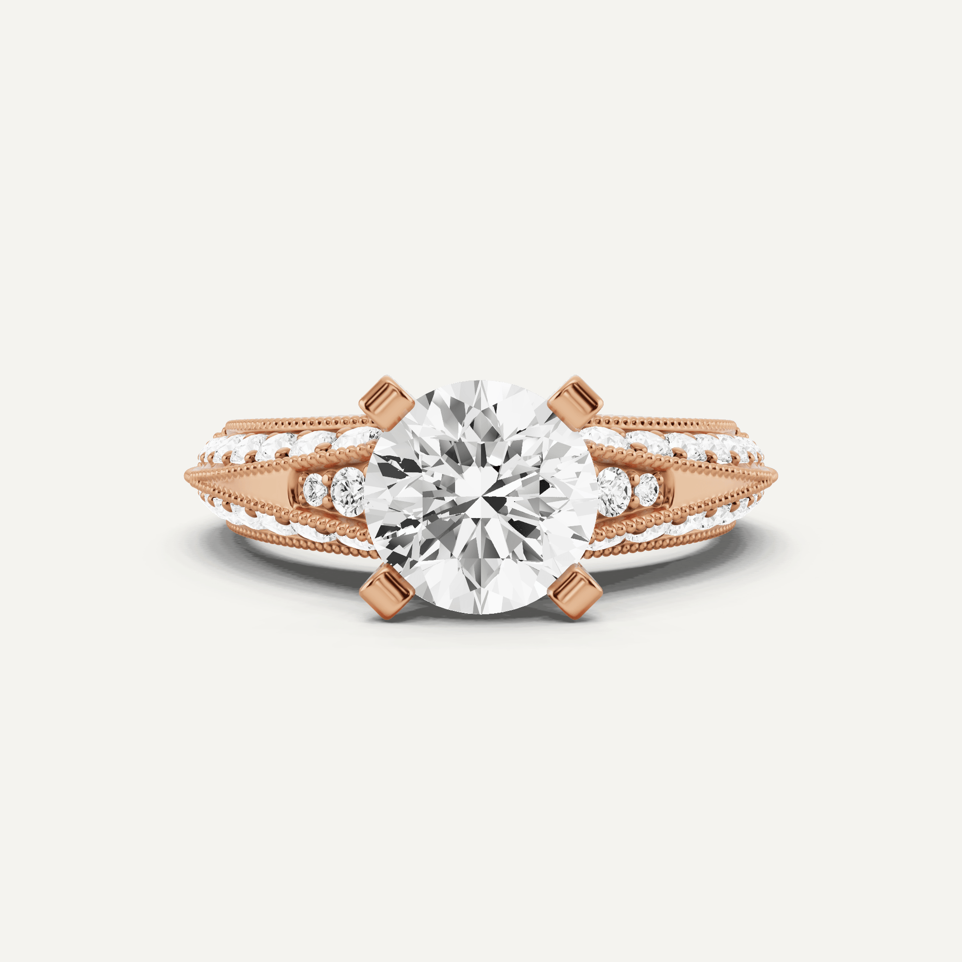 2 7/8 ctw Round Diamond Side Stone Engagement Ring - Lotus Diamond