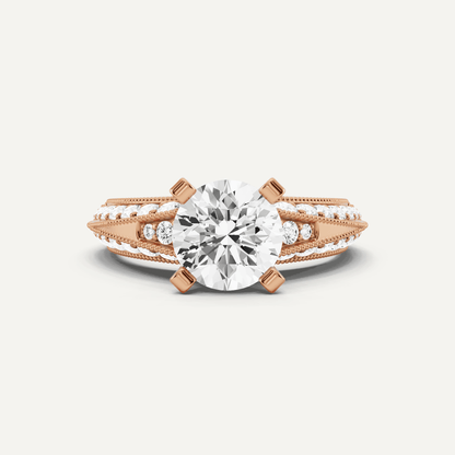2 7/8 ctw Round Diamond Side Stone Engagement Ring - Lotus Diamond