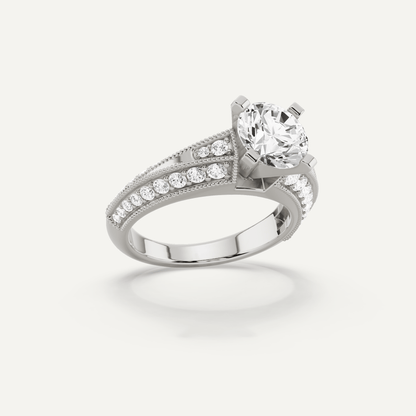 2 7/8 ctw Round Diamond Side Stone Engagement Ring - Lotus Diamond