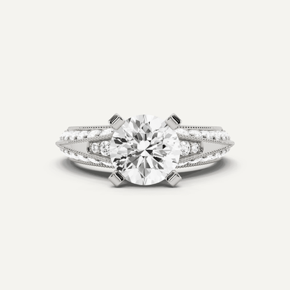 2 7/8 ctw Round Diamond Side Stone Engagement Ring - Lotus Diamond