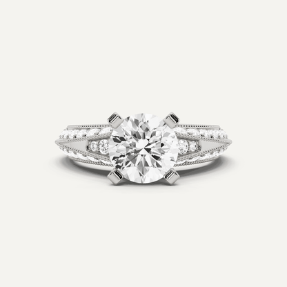 2 7/8 ctw Round Diamond Side Stone Engagement Ring - Lotus Diamond