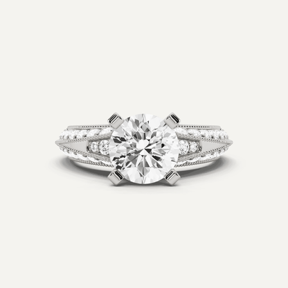 2 7/8 ctw Round Diamond Side Stone Engagement Ring - Lotus Diamond