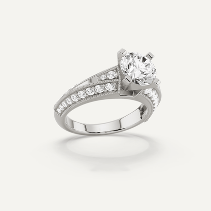 2 7/8 ctw Round Diamond Side Stone Engagement Ring - Lotus Diamond