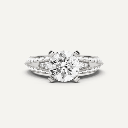 2 7/8 ctw Round Diamond Side Stone Engagement Ring - Lotus Diamond