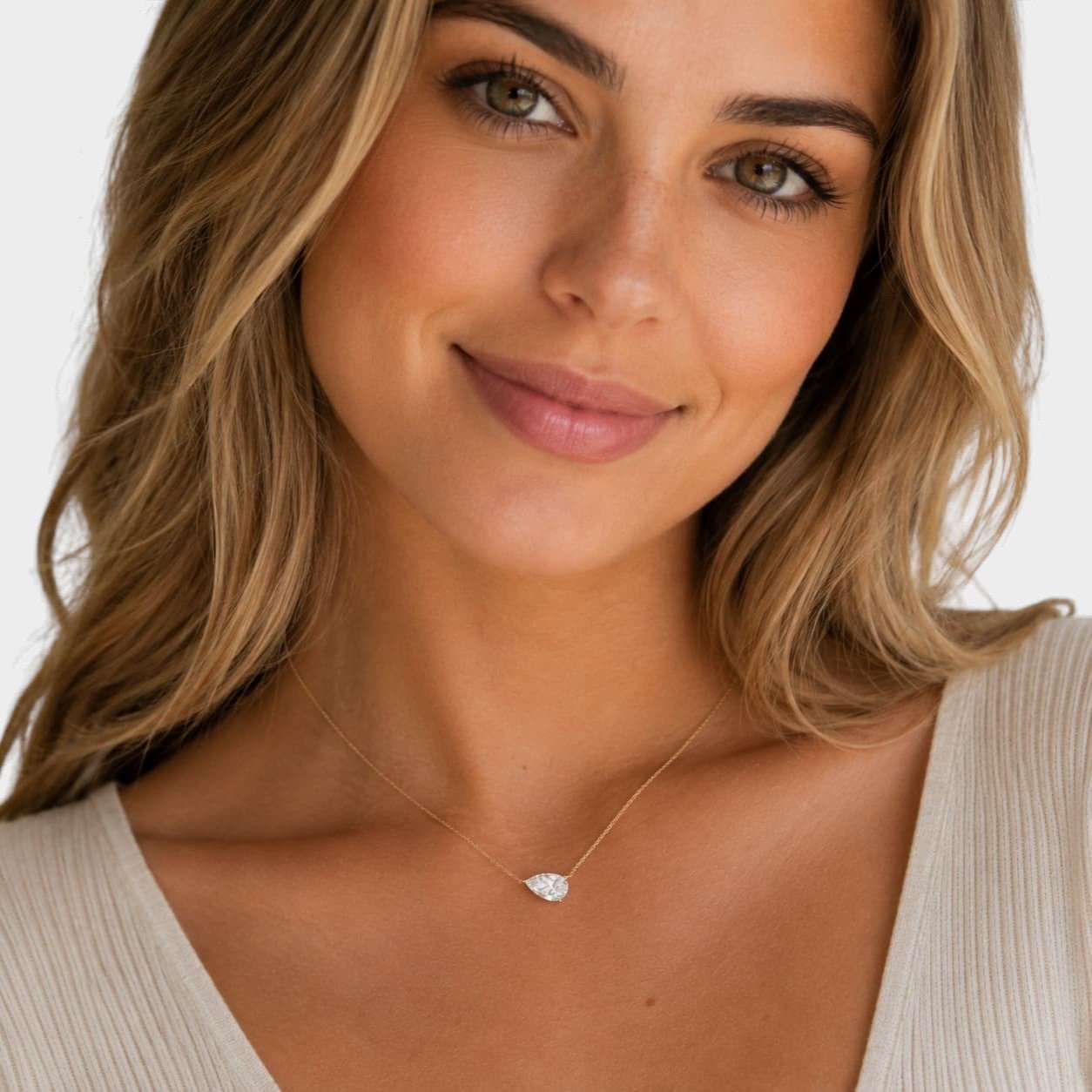 2 Ct Pear EF VS Lab Grown Diamond Solitaire Bridal Necklace in 14K Yellow Gold - Lotus Diamond