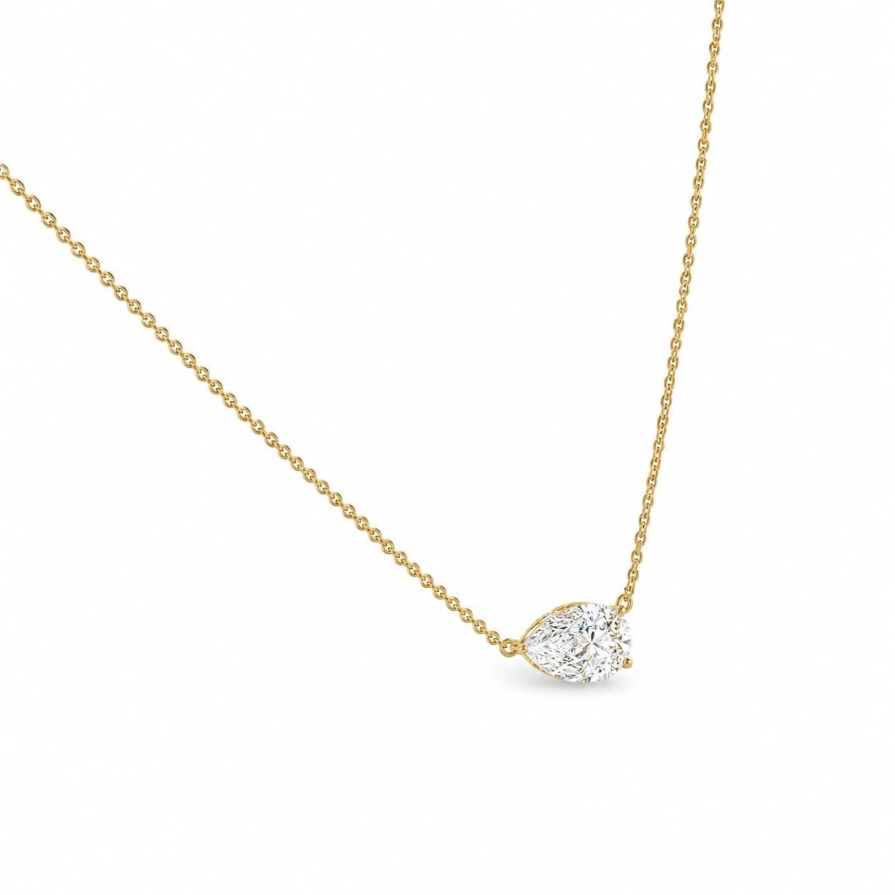 2 Ct Pear EF VS Lab Grown Diamond Solitaire Bridal Necklace in 14K Yellow Gold - Lotus Diamond