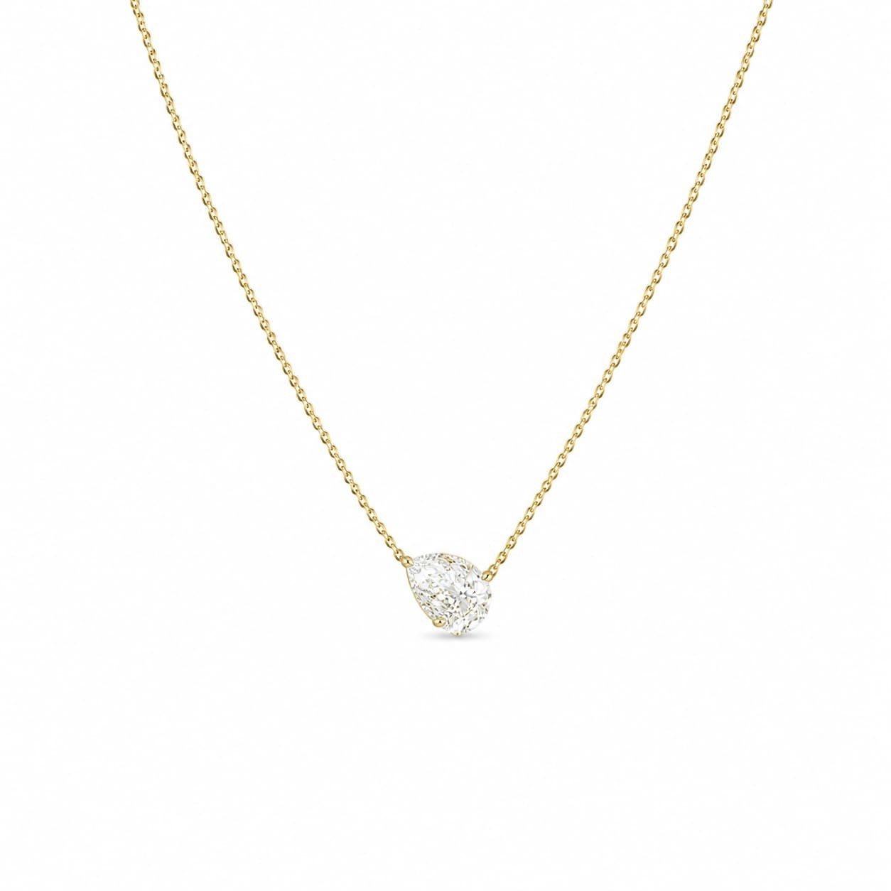 2 Ct Pear EF VS Lab Grown Diamond Solitaire Bridal Necklace in 14K Yellow Gold - Lotus Diamond