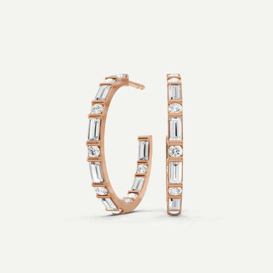 2 ctw Baguette Diamond Prong Set Huggie Hoop Earrings - Lotus Diamond