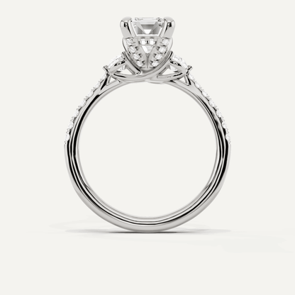 2 ctw Emerald Diamond Three Stone Hidden Halo Engagement Ring with Side Accent - Lotus Diamond