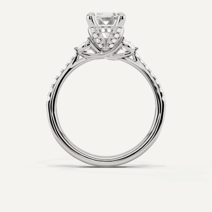 2 ctw Emerald Diamond Three Stone Hidden Halo Engagement Ring with Side Accent - Lotus Diamond