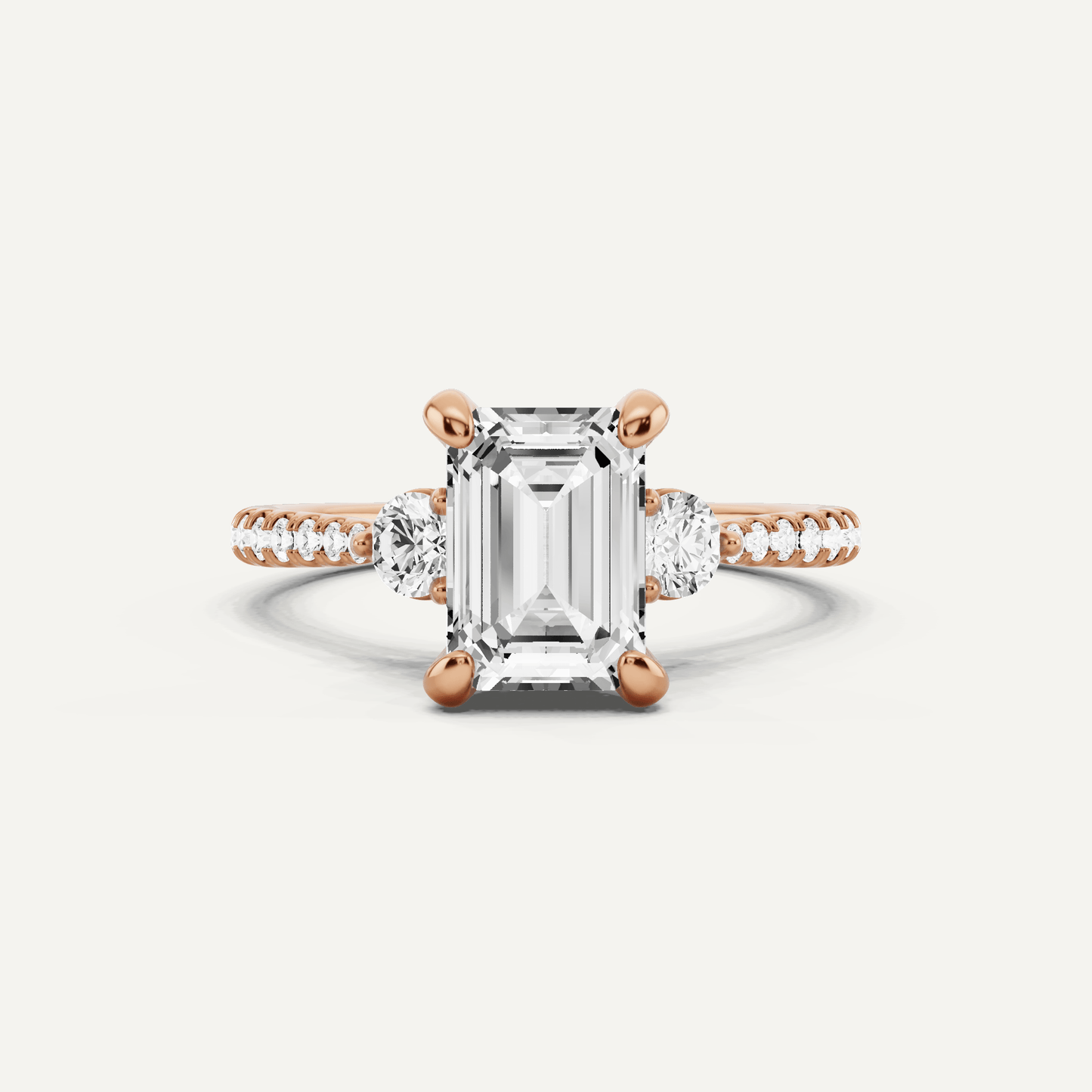 2 ctw Emerald Diamond Three Stone Hidden Halo Engagement Ring with Side Accent - Lotus Diamond