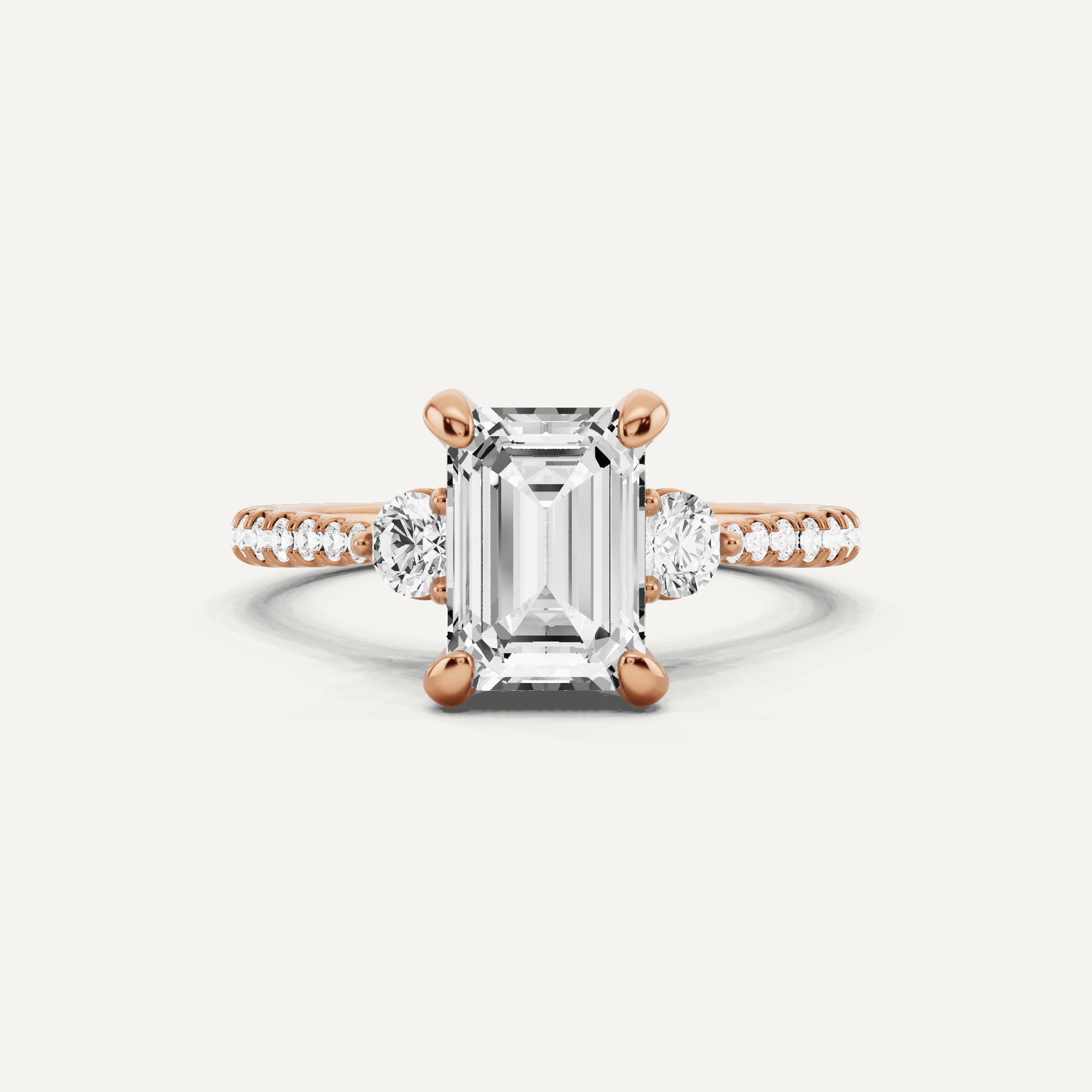 2 ctw Emerald Diamond Three Stone Hidden Halo Engagement Ring with Side Accent - Lotus Diamond
