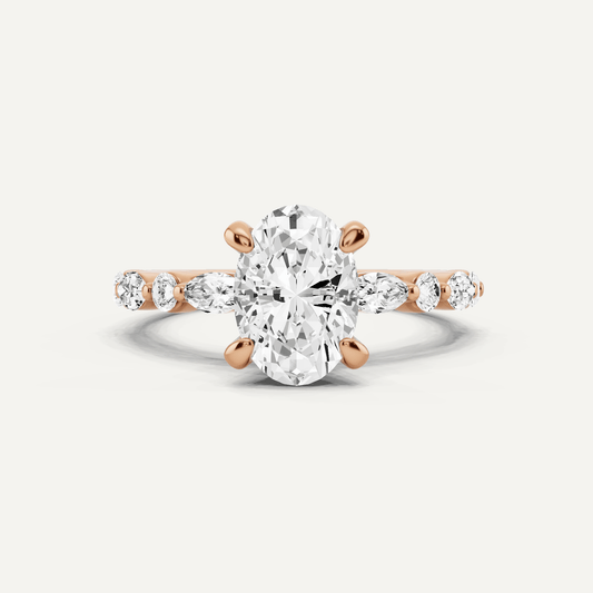 2 ctw Oval Diamond Hidden Halo Accent Engagement Ring - Lotus Diamond