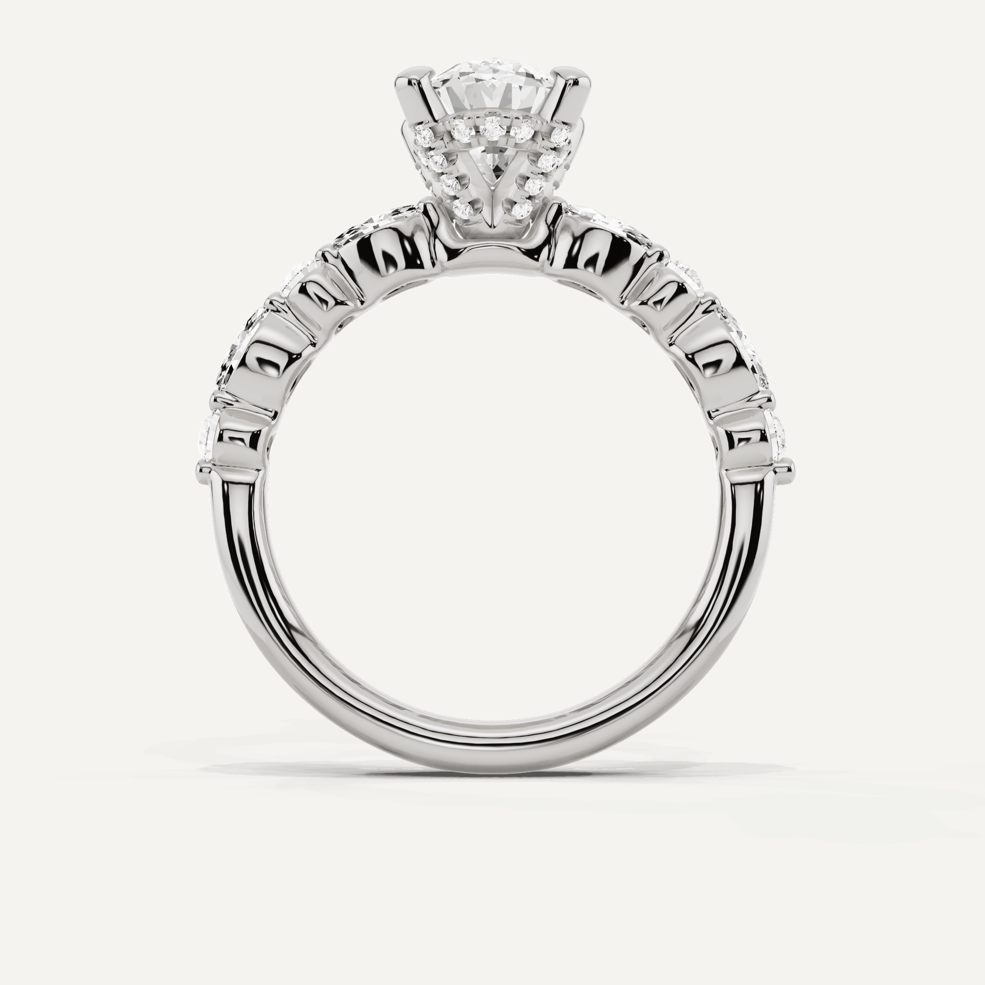 2 ctw Oval Diamond Hidden Halo Accent Engagement Ring - Lotus Diamond