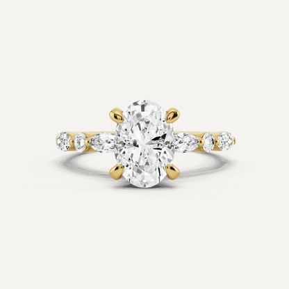 2 ctw Oval Diamond Hidden Halo Accent Engagement Ring - Lotus Diamond