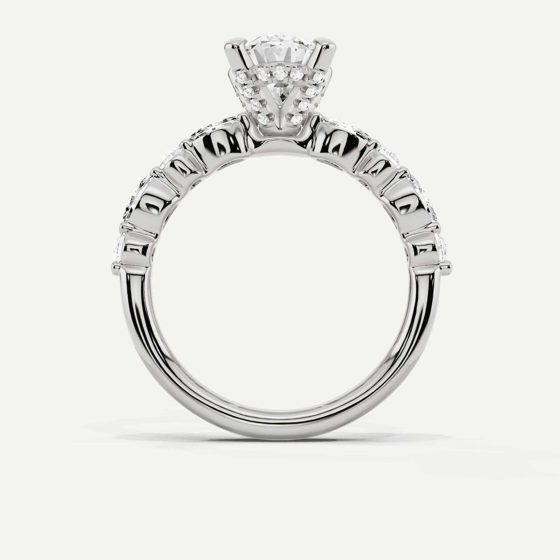 2 ctw Oval Diamond Hidden Halo Accent Engagement Ring - Lotus Diamond