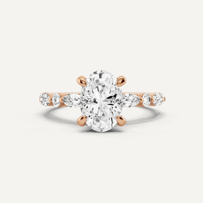 2 ctw Oval Diamond Hidden Halo Accent Engagement Ring - Lotus Diamond