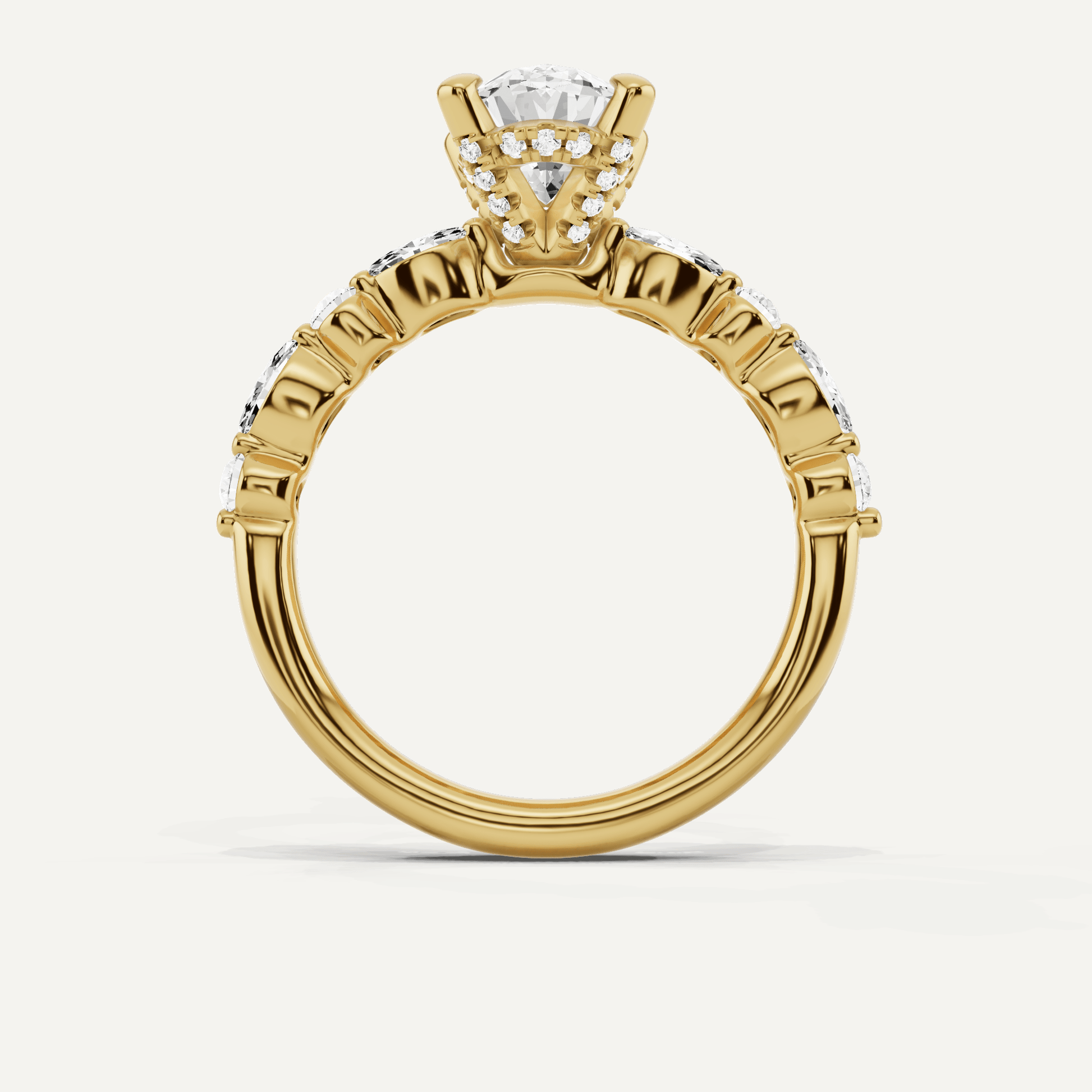 2 ctw Oval Diamond Hidden Halo Accent Engagement Ring - Lotus Diamond