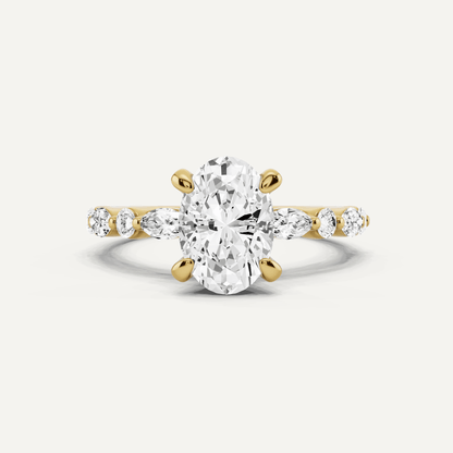 2 ctw Oval Diamond Hidden Halo Accent Engagement Ring - Lotus Diamond