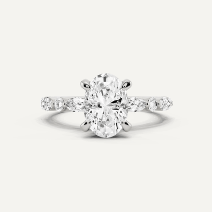 2 ctw Oval Diamond Hidden Halo Accent Engagement Ring - Lotus Diamond
