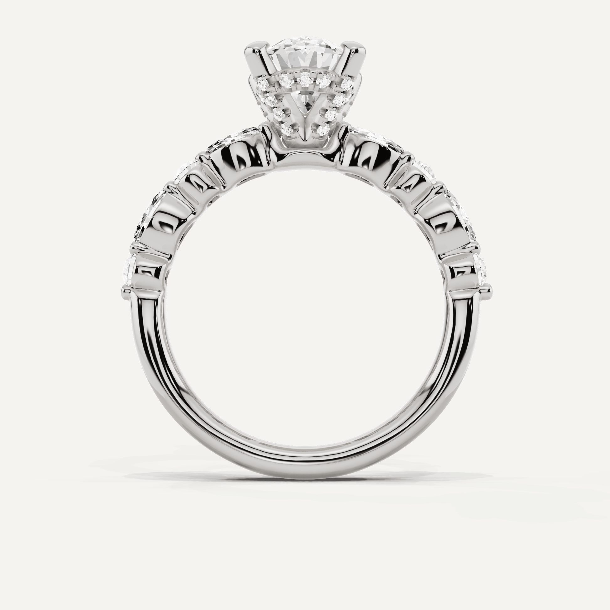 2 ctw Oval Diamond Hidden Halo Accent Engagement Ring - Lotus Diamond