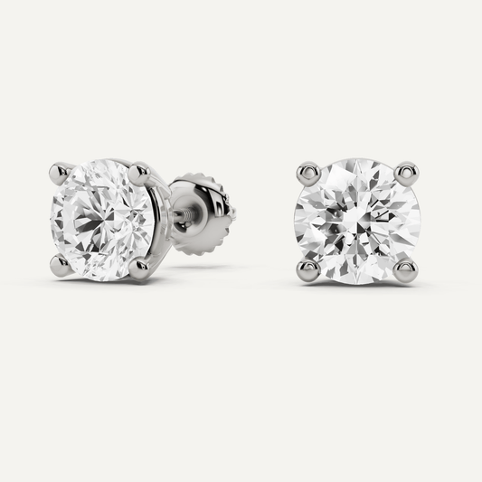 2 ctw Round Diamond Four Prong Studs with Screw Backs - Lotus Diamond