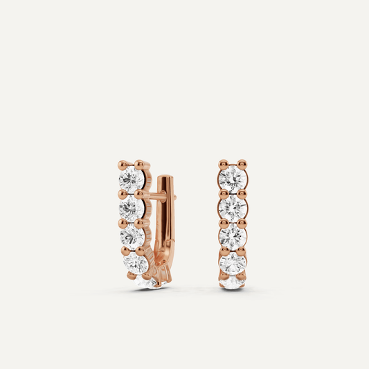 2 ctw Round Diamond Prong Set Huggie Hoop Earrings - Lotus Diamond