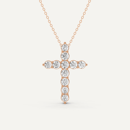 2 ctw Round Diamond Shared Prong Cross Pendant - Lotus Diamond