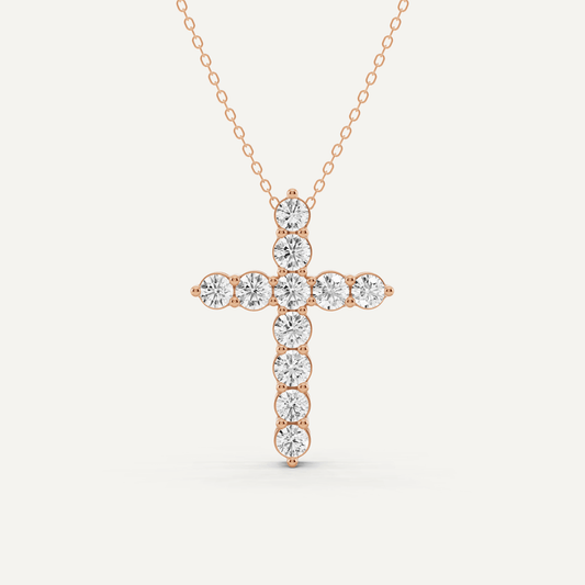 2 ctw Round Diamond Shared Prong Cross Pendant - Lotus Diamond