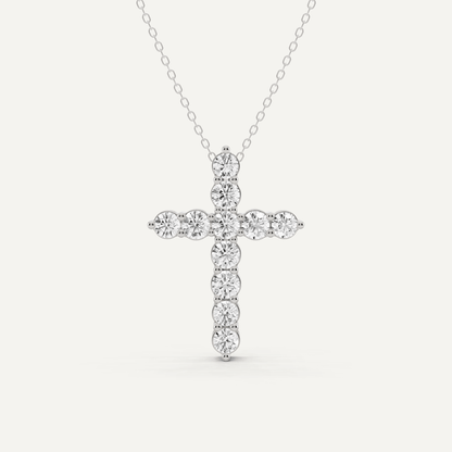 2 ctw Round Diamond Shared Prong Cross Pendant - Lotus Diamond