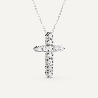 2 ctw Round Diamond Shared Prong Cross Pendant - Lotus Diamond