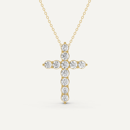 2 ctw Round Diamond Shared Prong Cross Pendant - Lotus Diamond