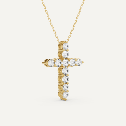 2 ctw Round Diamond Shared Prong Cross Pendant - Lotus Diamond