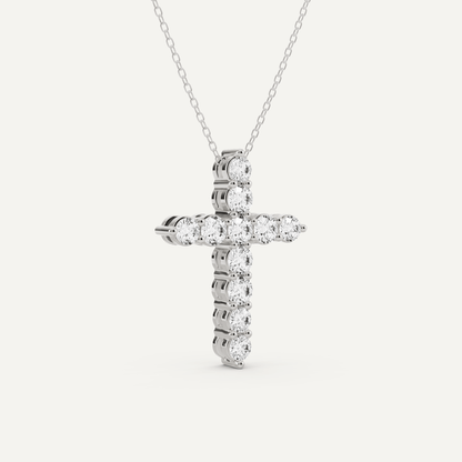 2 ctw Round Diamond Shared Prong Cross Pendant - Lotus Diamond