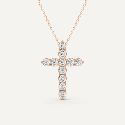 2 ctw Round Diamond Shared Prong Cross Pendant - Lotus Diamond
