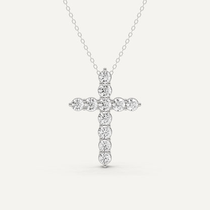 2 ctw Round Diamond Shared Prong Cross Pendant - Lotus Diamond
