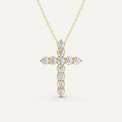 2 ctw Round Diamond Shared Prong Cross Pendant - Lotus Diamond