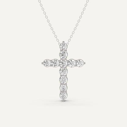 2 ctw Round Diamond Shared Prong Cross Pendant - Lotus Diamond