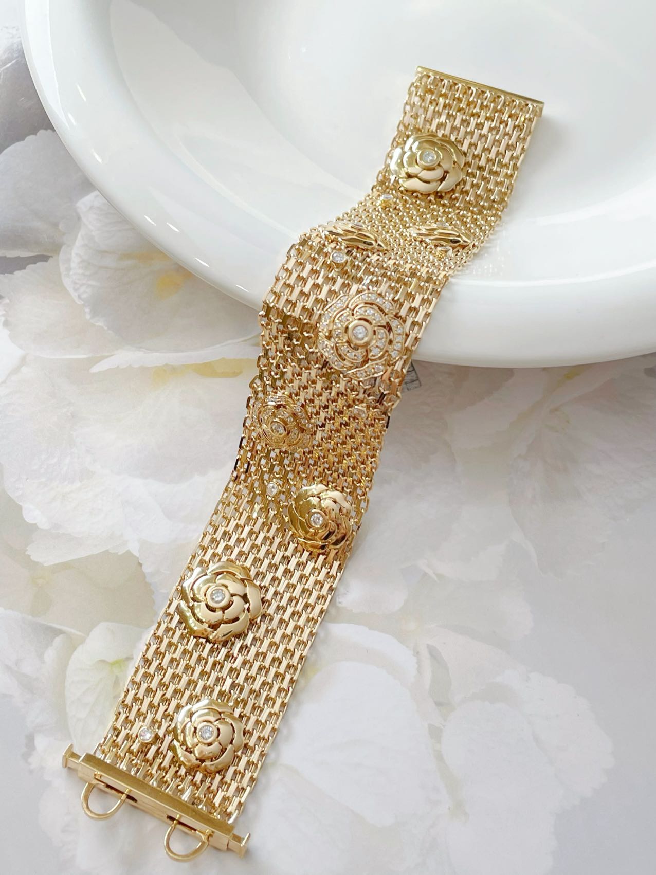 Luxurious and Elegant Chanel-style Camellia Wide Bracelet