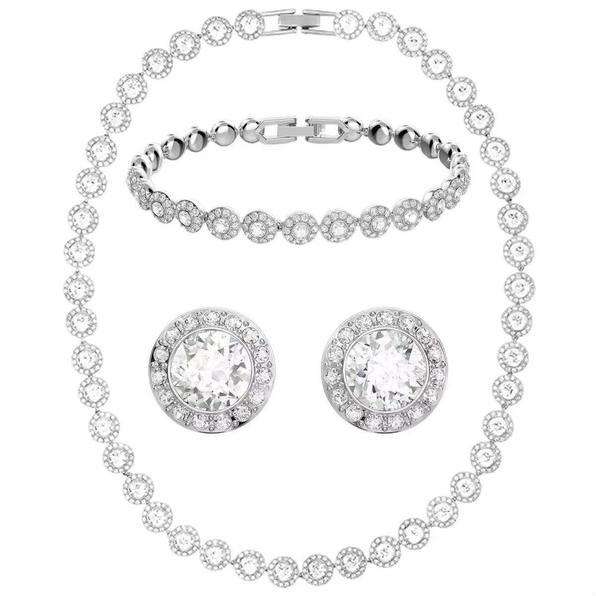 2026 High Quality Women's Classic Happiness Diamond Round Crystal Necklace Set S925 Silver Beautiful Angel Series Jewelry Set - Lotus Diamond