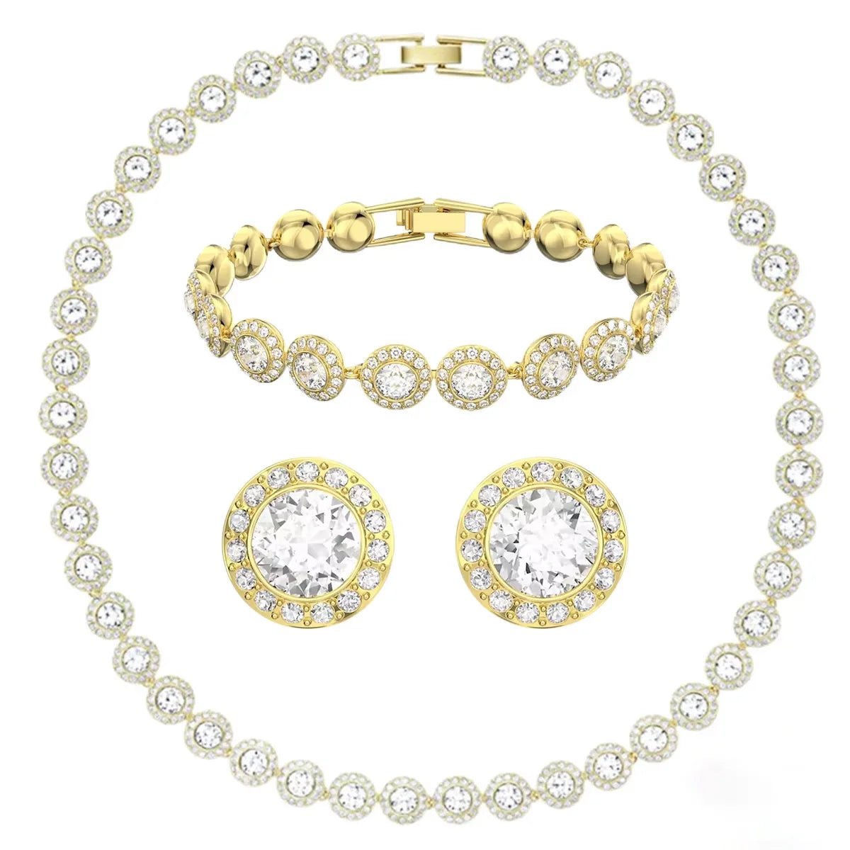 2026 High Quality Women's Classic Happiness Diamond Round Crystal Necklace Set S925 Silver Beautiful Angel Series Jewelry Set - Lotus Diamond